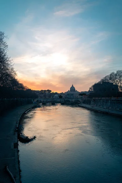 Tramonto Roma Fiume Tibera Con Castel Sant Angelo Sul Retro — Foto Stock