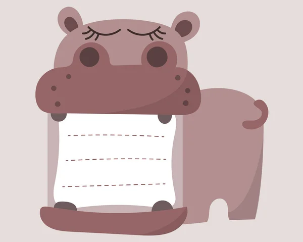 Opmerking Papier Dierlijke Vorm Vector Opmerking Vector Hippopotamus Ontwerp — Stockvector