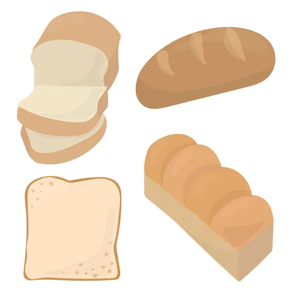Uppsättning Tecknad Vektor Mat Bröd Ätbart Bröd Vektor Illustration Isolerat — Stock vektor