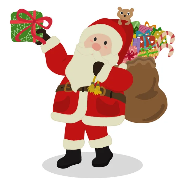 Santa Claus Con Regalo Bolsa Vector Dibujos Animados Ilustración Dibujos — Archivo Imágenes Vectoriales