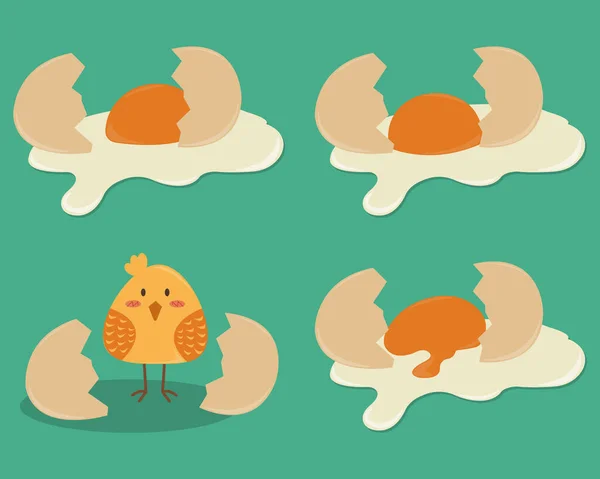 Ensemble Oeufs Brisés Poulet Illustration Vectorielle Coquille Oeuf Cassée Avec — Image vectorielle