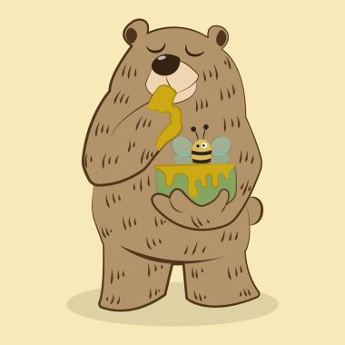 Bal vektörü çizgi film çizimi yiyen bir ayı. Sevimli şişman ayı çizgi filmi.. 
