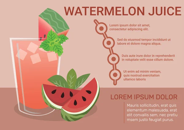 Wassermelonensaft Infografik Vektorillustration Saftinformationsgrafiken Inhaltsstoffe Und Vorteile Von Saft Infografiken — Stockvektor