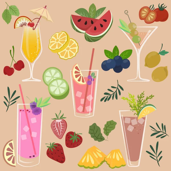 Fruit Juice Drinks Vector Illustration Fruits Vector — Stock Vector