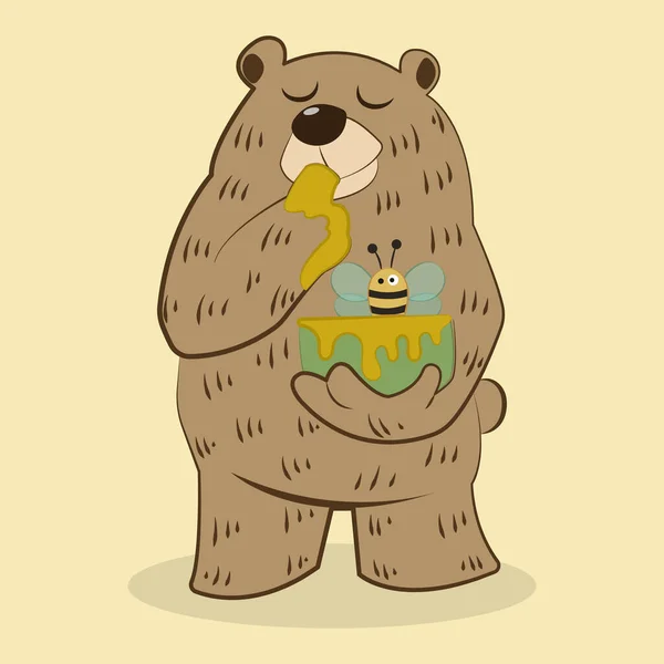Медведь Поедающий Чечевичную Карикатуру Симпатичный Толстый Медведь — стоковый вектор