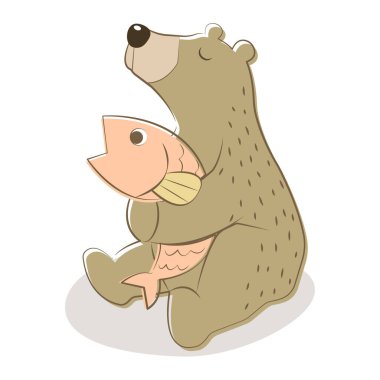 Beyaz arka planda izole edilmiş somon balığı vektör karikatürü. Tatlı pastel ayı vektör karikatür çizimi. 