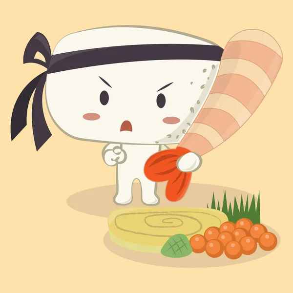 Crevettes Ebi Nigiri Sushi Vecteur Dessin Animé Illustration Nourriture Japonaise — Image vectorielle