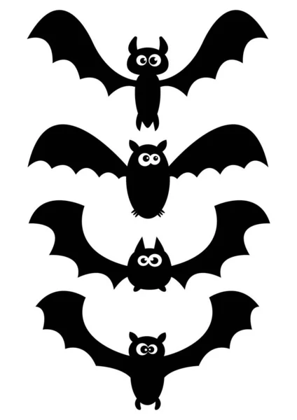 Set Von Halloween Fledermäuse Vektor Illustration Cartoon Fledermäuse Schattenvektor Schwarze — Stockvektor