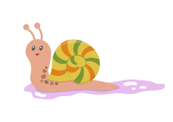 色彩艳丽的蜗牛矢量漫画 可爱的蜗牛卡通片在白色背景上孤立 蜗牛黏液 — 图库矢量图片