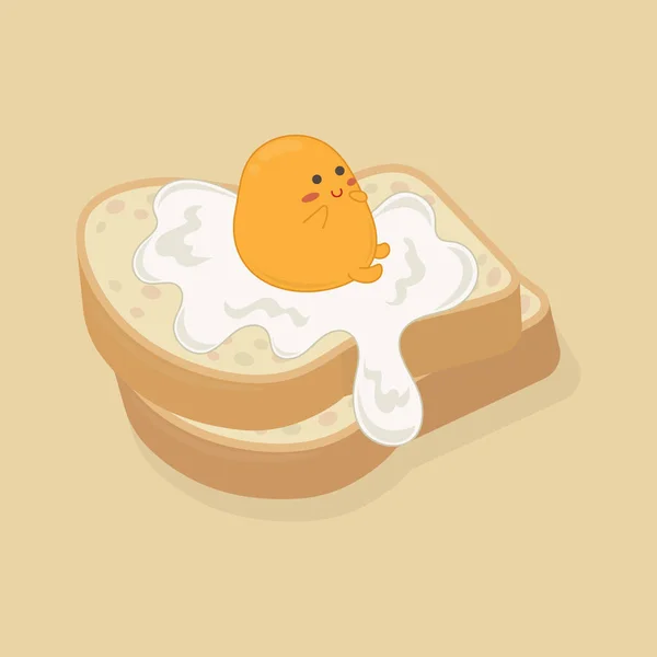 可爱的蛋黄坐在面包上 蛋黄矢量卡通画 食品菜单矢量卡通片 — 图库矢量图片