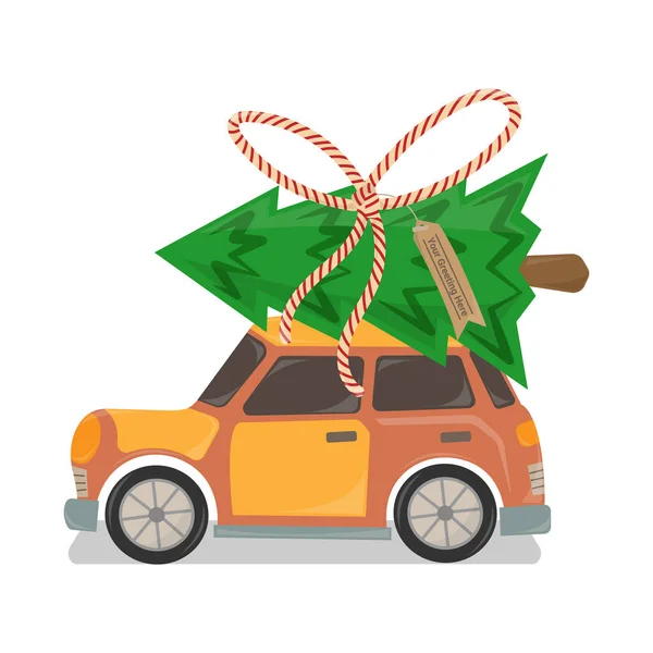 Carro Com Árvore Natal Ilustração Vetorial Superior Carro Com Árvore — Vetor de Stock