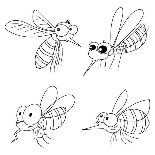 Set Colorless Mosquitoes Cartoon — Stock Vector