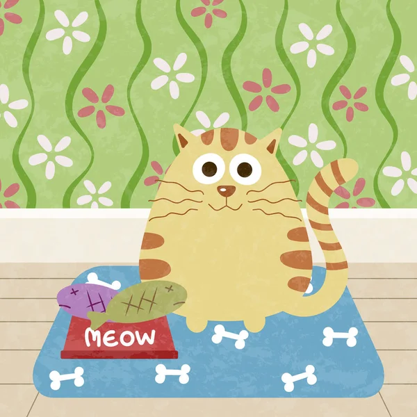 Vektorillustration Einer Niedlichen Katze Auf Dem Teppich Hause — Stockvektor