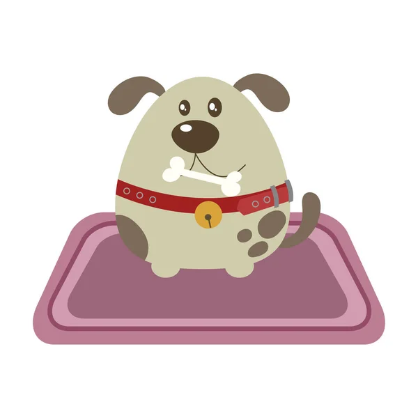 Векторная Иллюстрация Милой Собаки Костяной Добычей Рту Ковре — стоковый вектор