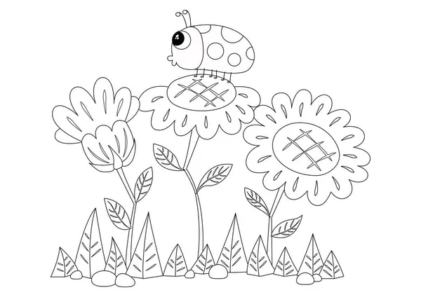 Tournesol Illustration Vectorielle Coccinelle Jolie Coccinelle Dessin Animé Fleurs Ladybird — Image vectorielle