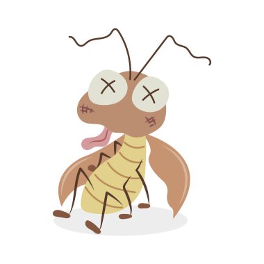 Ciddi şekilde yaralanmış bir hamamböceği vektör çizimi. Hamamböceği neredeyse ölüyordu. Pastel hamamböceği çizgi filmi beyaz arka planda izole edildi. 