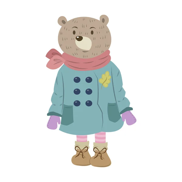 Bear Winter Suit Vector Cartoon Cute Pastel Cartoon Little Teddy — Stock Vector