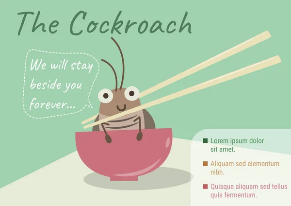 用筷子把蟑螂放在杯子里 可爱有趣的彩色蟑螂矢量插图卡通画 蟑螂的资讯图 — 图库矢量图片