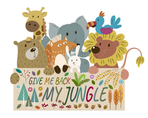 Group of wild animals holding banner. Cute wild animals vector illustration. Animals cartoon lion, bear, bird, giraffe, bunny, fox, and elephant. - Stock Image - Everypixel Group of wild animals holding banner. Cute wild animals vector illustration. Animals cartoon lion, bear, bird, giraffe, bunny, fox, and elephant. - Stock Image - Everypixel