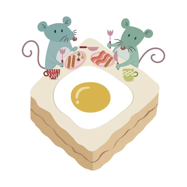 Des Petites Souris Mangeant Pain Comme Table Les Souris Mangent — Image vectorielle