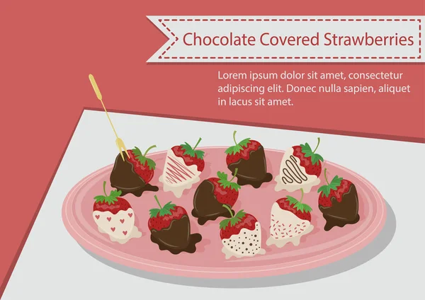 Chocolate Covered Strawberries Plate Menu Vector Illustration Chocolate Dipped Strawberries Vector Graphics