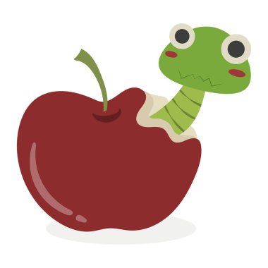 Beyaz arka planda izole edilmiş, ısırılmış bir elma vektör çizim karikatürü.. 