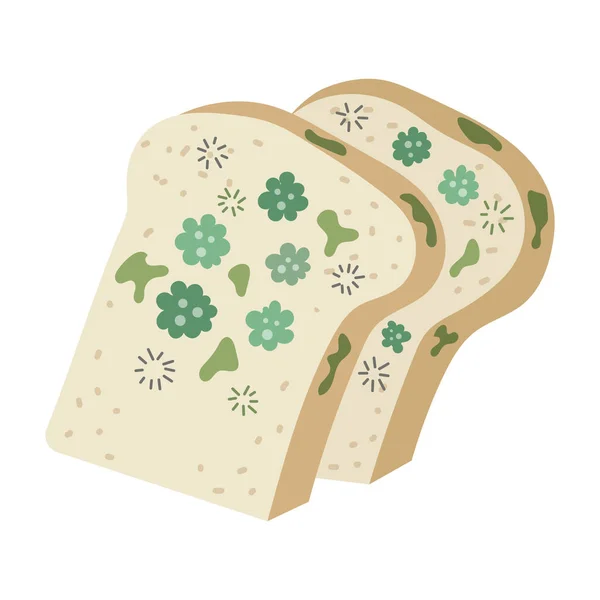 Schimmel Gesneden Brood Vector Illustratie Geïsoleerd Witte Achtergrond — Stockvector