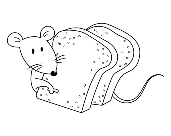 Eine Kleine Maus Versteckt Sich Hinter Brotvektorillustration Cartoon Niedliche Maus — Stockvektor