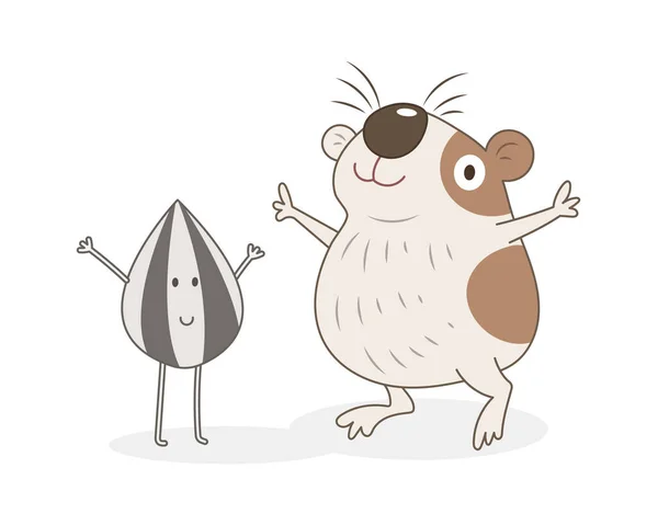 Hamster Feliz Bonito Semente Girassol Desenho Animado Vetor Ilustração Desenho —  Vetores de Stock