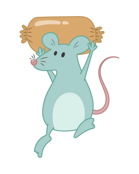 Rato Carregando Caricatura Ilustração Vetorial Cachorro Quente Rato Segurar Desenhos — Vetor de Stock
