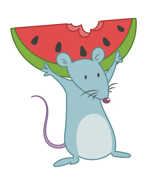 Mouse Che Trasporta Pezzo Anguria Vettore Illustrazione Cartone Animato Topo — Vettoriale Stock