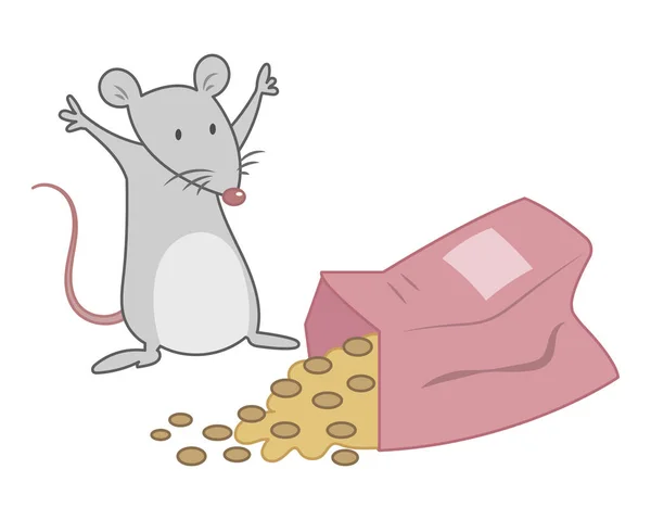 Ένα Ποντίκι Στην Ευχάριστη Θέση Δείτε Μια Τσάντα Σνακ Διάνυσμα — Διανυσματικό Αρχείο