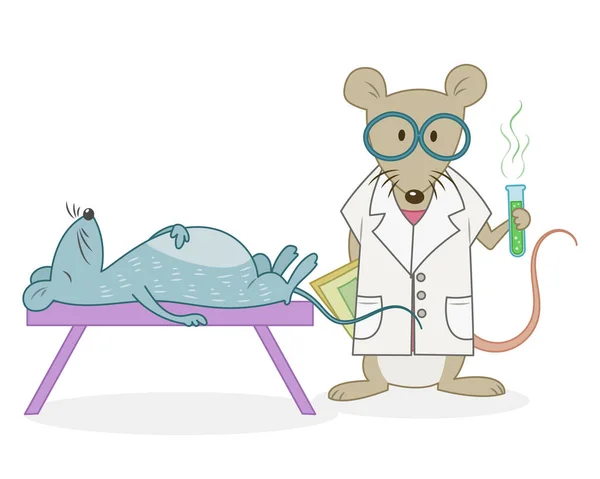 Une Souris Scientifique Dessin Animé Vectoriel Mort Souris Une Souris — Image vectorielle