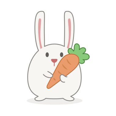 Havuç vektör karikatürü tutan küçük şirin bir tavşan. Havuç sarılan bir tavşan pastel çizgi film. 