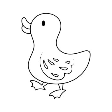 Ördek vektör çizimi. Çiftlik hayvanı. Boyama kitabı için renksiz şirin ördek çizgi filmi.. 
