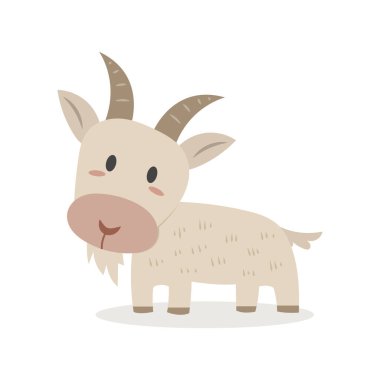 Keçi vektör çizimi karikatürü. Çiftlik hayvanı. Tatlı keçi pastel çizgi filmi.. 