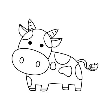 İnek vektör çizimi karikatürü. Çiftlik hayvanı. Boyama kitabı için renksiz şirin inek çizgi filmi.. 