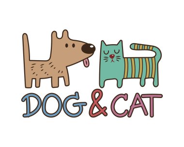 Köpek ve kedi vektör çizimi karikatürü. Köpek ve kedi şirin bir logo. Evcil hayvan dükkanı logosu. 