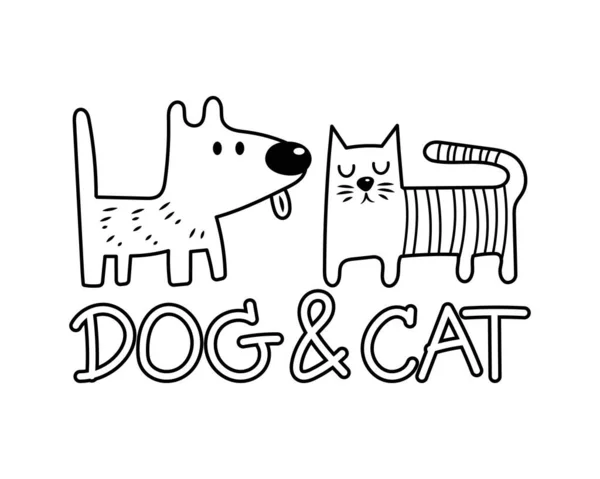 Cane Gatto Vettore Illustrazione Cartone Animato Logo Carino Cani Gatti — Vettoriale Stock
