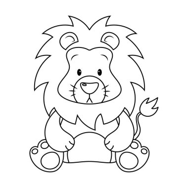 Aslan vektör çizim karikatürü. Boyama kitabı için şirin aslan vektör karikatürü renksiz.