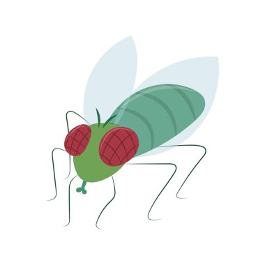 Sinek pastel çizgi filmi beyaz arka planda izole edildi. Şirin ve komik sinek vektör çizim karikatürü.