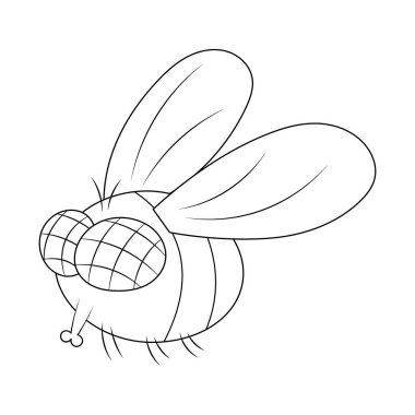 Şirin ve komik sinek vektör çizim karikatürü. Renksiz uçan çizgi film. 