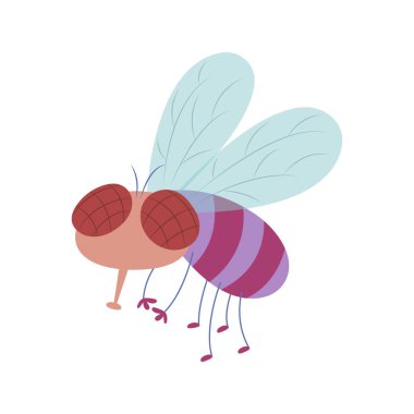 Sinek pastel çizgi filmi beyaz arka planda izole edildi. Şirin ve komik sinek vektör çizim karikatürü.