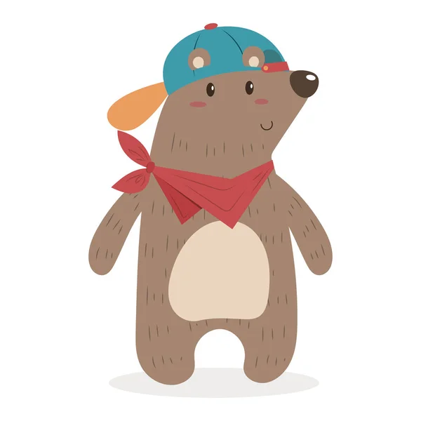 Medvědí Chlapec Oblečením Doplňky Karikatury Roztomilý Medvěd Kreslený Vektor Ilustrace — Stockový vektor