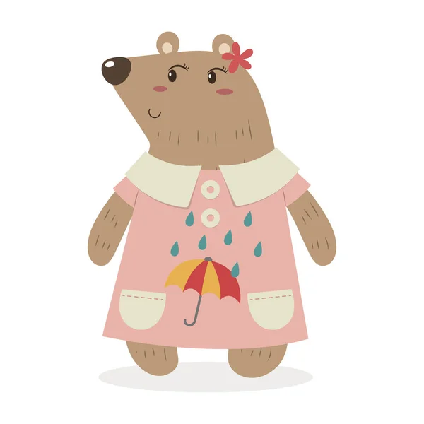 Bear Girl Clothes Accessories Cartoon Cute Bear Cartoon Vector Illustration — Stock Vector