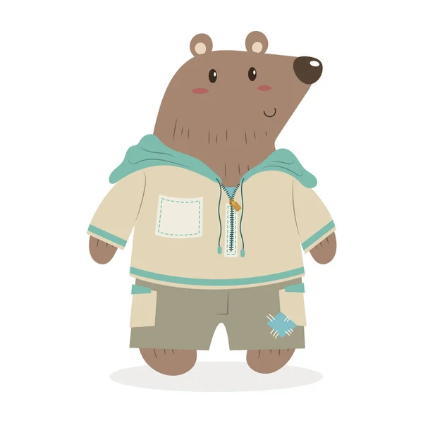 Bear Boy Clothes Accessories Cartoon Cute Bear Cartoon Vector Illustration — Stock Vector