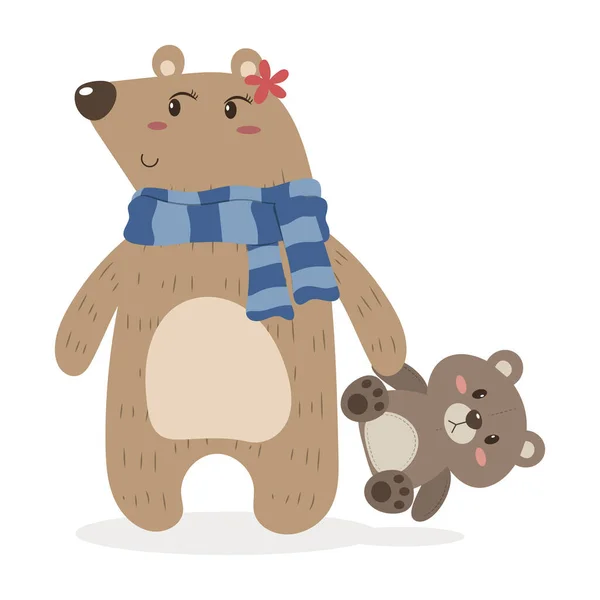 Medvědí Dívka Oblečením Doplňky Karikatury Roztomilý Medvěd Kreslený Vektor Ilustrace — Stockový vektor
