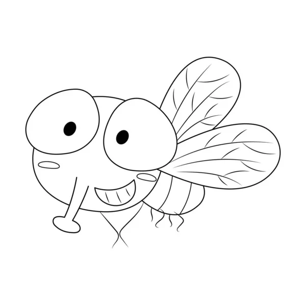 Leuke Grappige Vlieg Insect Vector Illustratie Cartoon Vliegen Cartoon Kleurloos — Stockvector