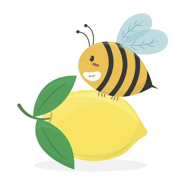 ミツバチとレモンベクトルイラスト 蜂蜜とレモネードの混合物 蜂とレモンかわいい漫画 — ストックベクタ