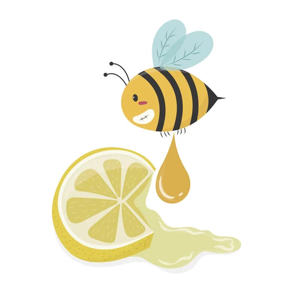 Illustration Vectorielle Abeille Domestique Citron Mélange Entre Miel Limonade — Image vectorielle